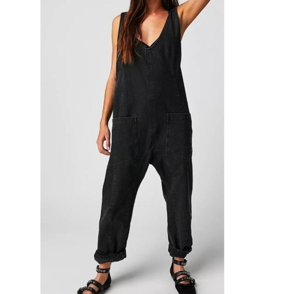 Free People We The Free High Roller Denim Overalls Jumpsuit